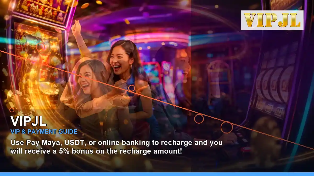 VIPJL reels casino bonus games featuring an adult Filipina casino host with a right-diagonal composition