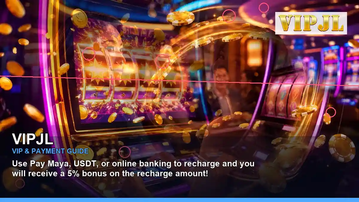 VIPJL fruit reels online slot games featuring an adult Filipina casino host with a layered collage composition